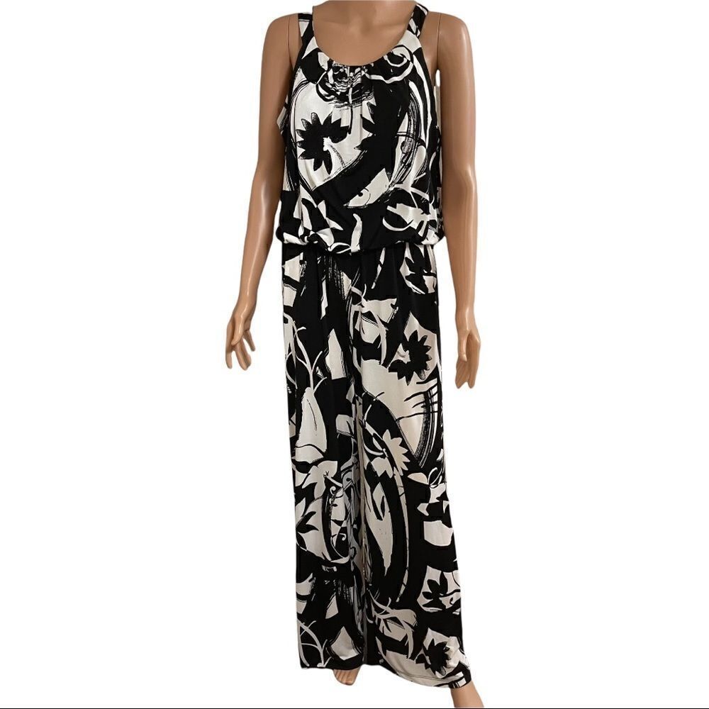 Style & Co B&W Printed Wide Leg Jumpsuit Sz M